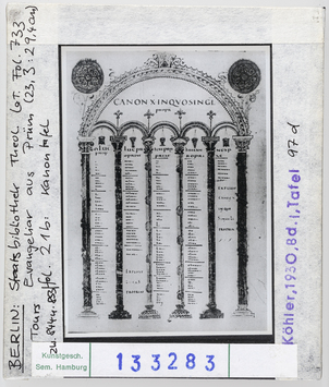 Vorschaubild Berlin, Staatsbibliothek: Cod. Theol. Lat. fol. 733, Evangeliar aus Prüm, Kanontafel 